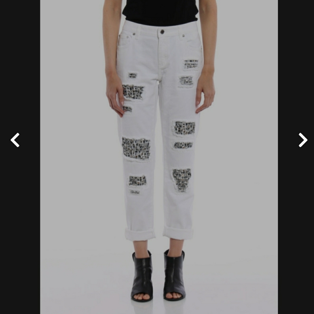 Michael Kors Rhinestone bling White Distressed relaxed fit mid rise straight leg